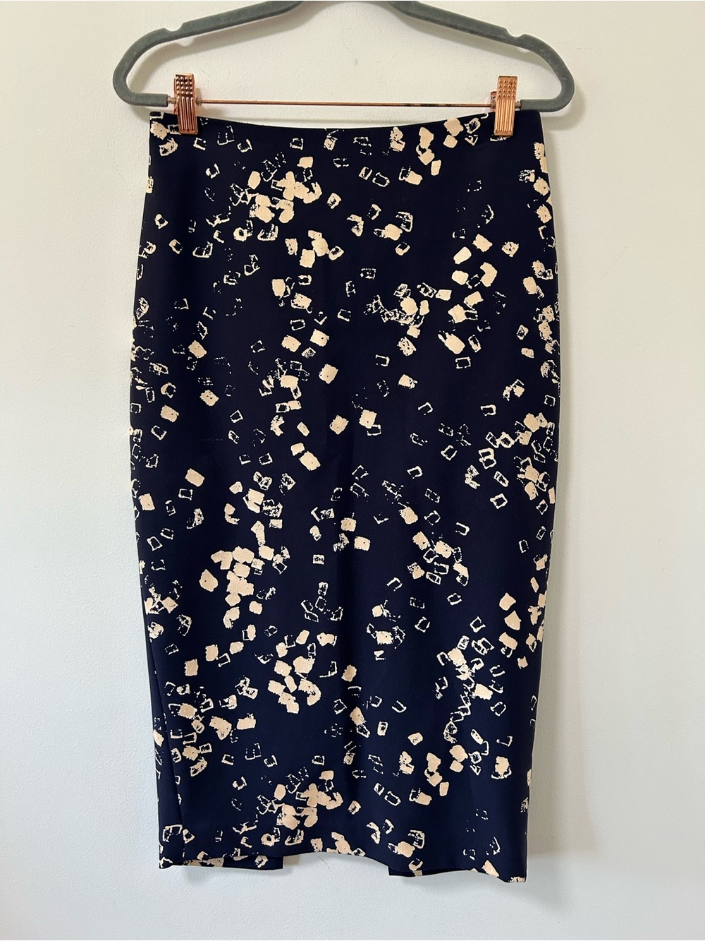Elizabeth and James navy Pencil Skirt with Cream Abstract Print 4